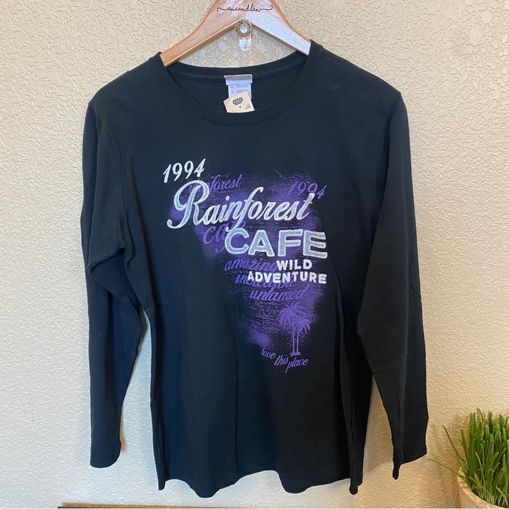 Rainforest Cafe Long sleeve tshirt souvenir new with tags black and purple large